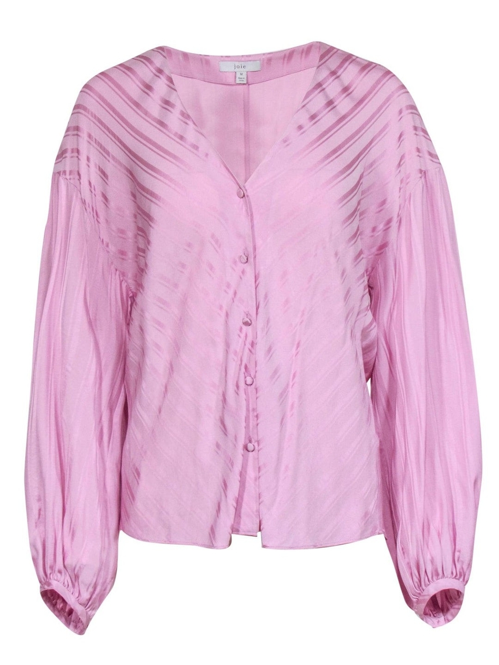 Joie Lilac V-neck Button-Down Sheer-Stripe Balloon Sleeves Blouse